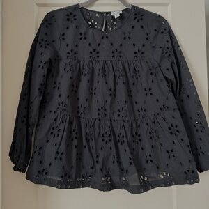 J Crew black tiered eyelet long sleeve size xs